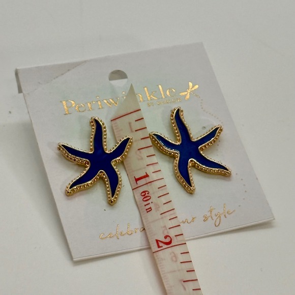 Periwinkle by Barlow Blue Starfish Enamel Earrings Gold Tone - Picture 5 of 5